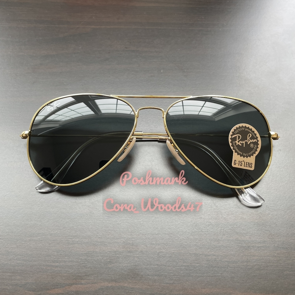RayBan Aviator Black Lenses RB3025 Gold Frame 58 / 62 Unisex New - Picture 9 of 16